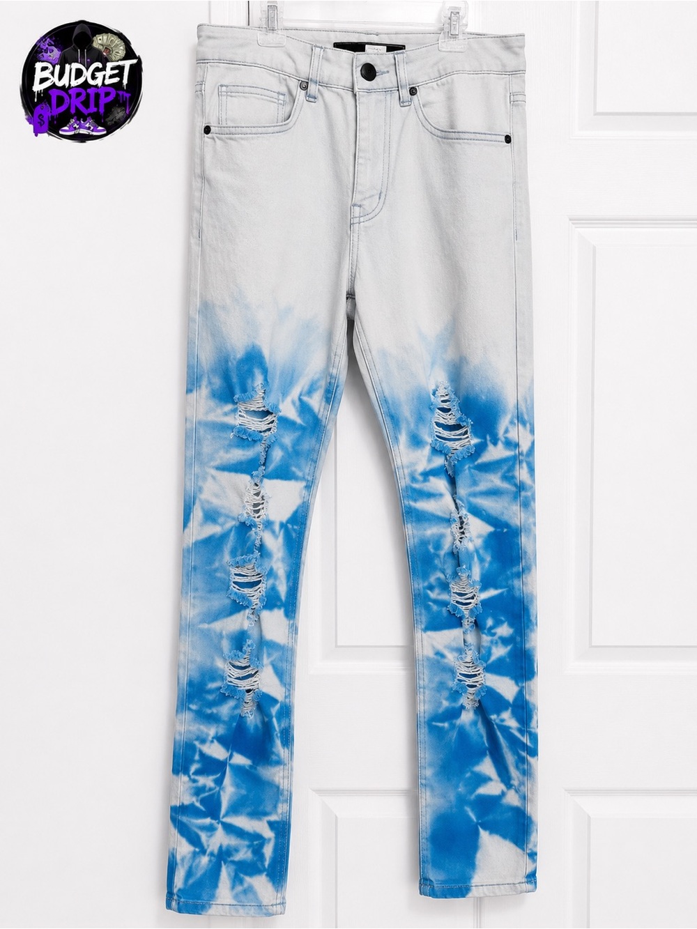 Men's Straight Tie-Dye Distressed Jeans - Blue